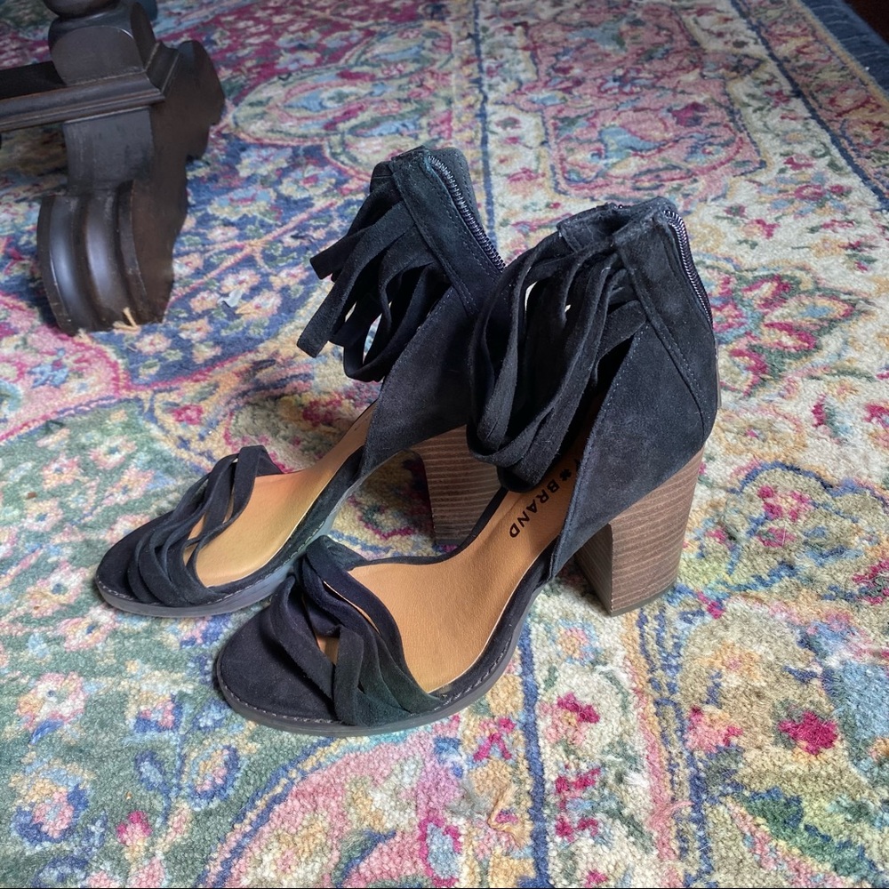 Lucky Brand Black suede strappy heels